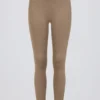 Geborstelde jersey legging met ruches en middelhoge taille in mokka gemêleerd