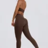 Geborstelde jersey legging met ruches en middelhoge taille in pecan gemêleerd