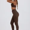 Geborstelde jersey legging met ruches en middelhoge taille in pecan gemêleerd
