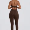 Geborstelde jersey legging met ruches en middelhoge taille in pecan gemêleerd