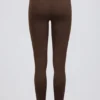 Geborstelde jersey legging met ruches en middelhoge taille in pecan gemêleerd