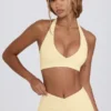 Geborstelde jersey sportbeha met V-hals in Lemon Marl