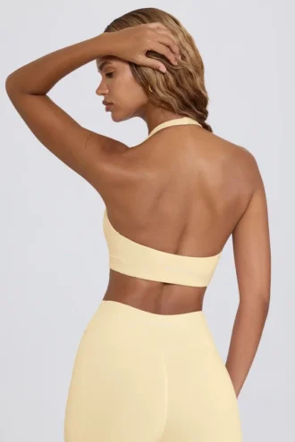 Geborstelde jersey sportbeha met V-hals in Lemon Marl