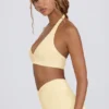 Geborstelde jersey sportbeha met V-hals in Lemon Marl