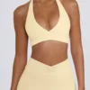 Geborstelde jersey sportbeha met V-hals in Lemon Marl