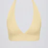 Geborstelde jersey sportbeha met V-hals in Lemon Marl