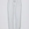 Geborstelde katoenen jersey joggingbroek met middelhoge taille en relaxte pasvorm in grijs gemêleerd