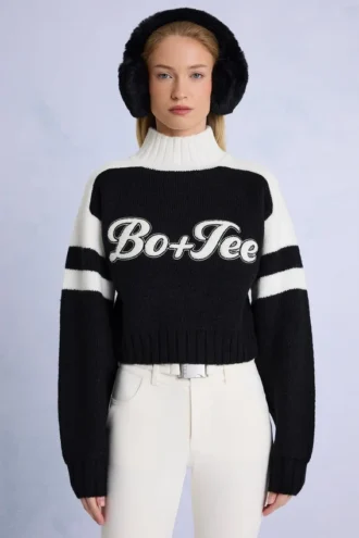 Gebreide cropped trui met logo in zwart