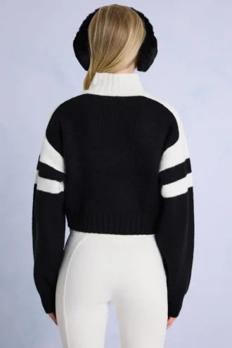 Gebreide cropped trui met logo in zwart