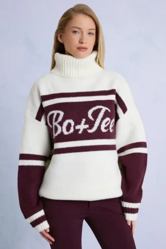 Gebreide oversized trui met col in bordeauxrood