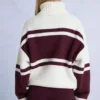 Gebreide oversized trui met col in bordeauxrood