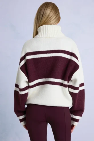 Gebreide oversized trui met col in bordeauxrood