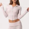 Gekropte hoodie van geribde jersey met roze strepen