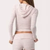 Gekropte hoodie van geribde jersey met roze strepen