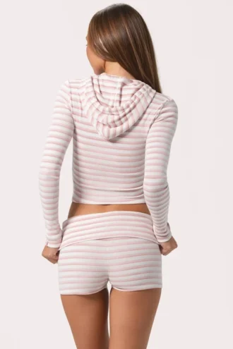 Gekropte hoodie van geribde jersey met roze strepen