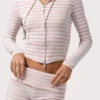 Gekropte hoodie van geribde jersey met roze strepen