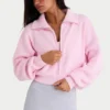 Geribbeld gebreid cropped sweatshirt met rits in lichtroze