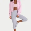 Geribbeld gebreid cropped sweatshirt met rits in lichtroze