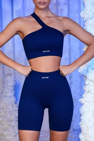 Geribbelde fietsshorts in marineblauw