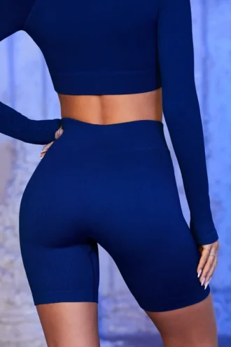 Geribbelde fietsshorts in marineblauw