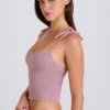 Geribbelde gebreide tanktop met strik in mauve