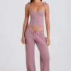 Geribbelde gebreide tanktop met strik in mauve