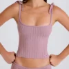 Geribbelde gebreide tanktop met strik in mauve