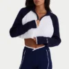 Geribde, cropped trui met kwartritssluiting in klassiek marineblauw