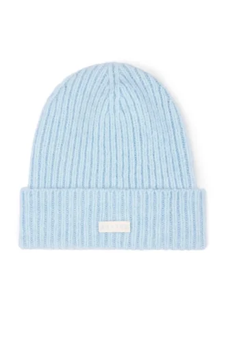 Geribde gebreide beanie in poederblauw