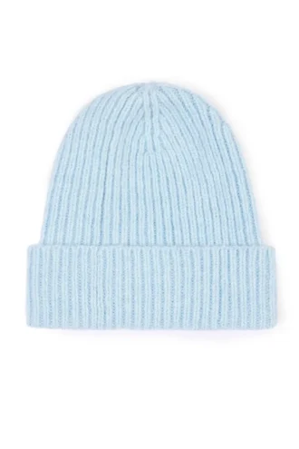 Geribde gebreide beanie in poederblauw
