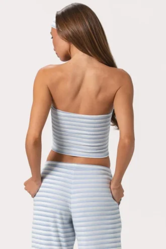 Geribde jersey bandeau-top met blauwe strepen