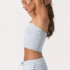 Geribde jersey bandeau-top met blauwe strepen