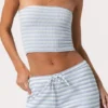 Geribde jersey bandeau-top met blauwe strepen