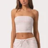 Geribde jersey bandeau-top met roze strepen