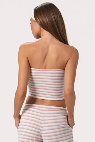 Geribde jersey bandeau-top met roze strepen