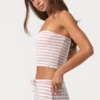 Geribde jersey bandeau-top met roze strepen