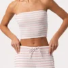 Geribde jersey bandeau-top met roze strepen