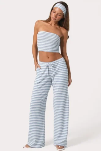 Geribde jersey broek met lage taille in blauwe strepen
