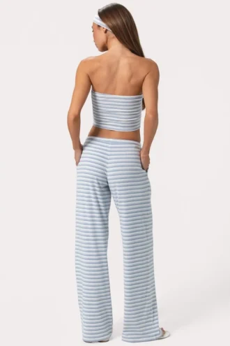 Geribde jersey broek met lage taille in blauwe strepen