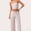 Geribde jersey broek met lage taille in roze streep