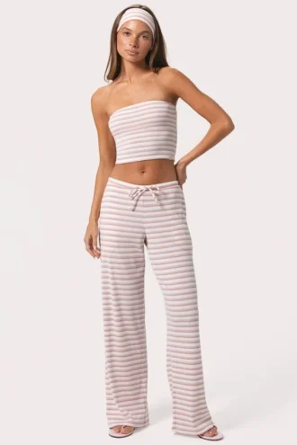 Geribde jersey broek met lage taille in roze streep