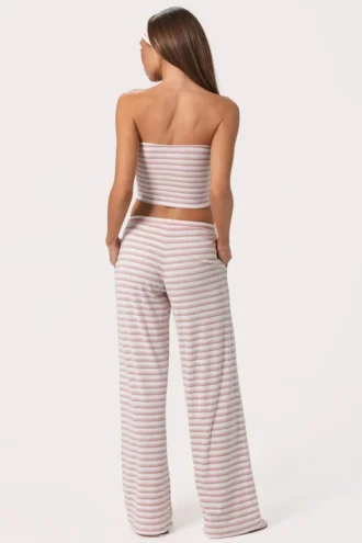 Geribde jersey broek met lage taille in roze streep