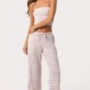 Geribde jersey broek met lage taille in roze streep