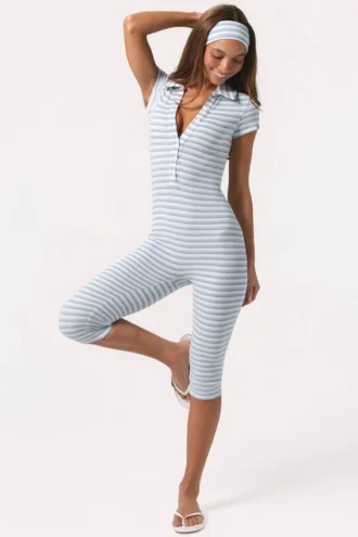 Geribde jersey capri-Jumpsuit met blauwe strepen