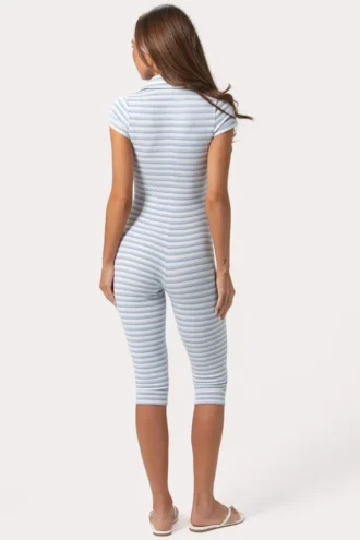 Geribde jersey capri-Jumpsuit met blauwe strepen