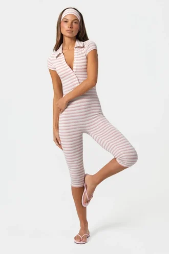 Geribde jersey capri-Jumpsuit met roze strepen
