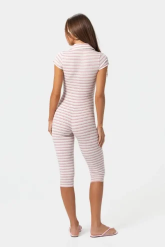 Geribde jersey capri-Jumpsuit met roze strepen