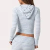 Geribde jersey cropped hoodie met blauwe strepen
