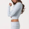 Geribde jersey cropped hoodie met blauwe strepen
