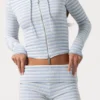 Geribde jersey cropped hoodie met blauwe strepen
